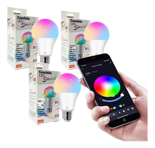 X 3 Lampara Led Wifi 9w Inteligente Luz Colores Fría Cálida 