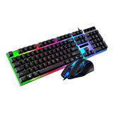 Kit Mouse Gamer Usb Com Fio Luz Led + Teclado Semi-mecânico