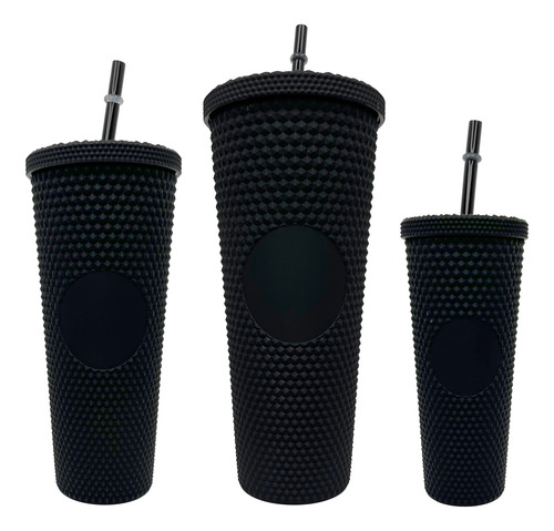 Trio Vasos 3pz Pack Texturizado Popote Tapa Varios Diseños