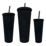 Trio Vasos Tipo Starbucks 3pz Pack Texturizado Popote Tapa 