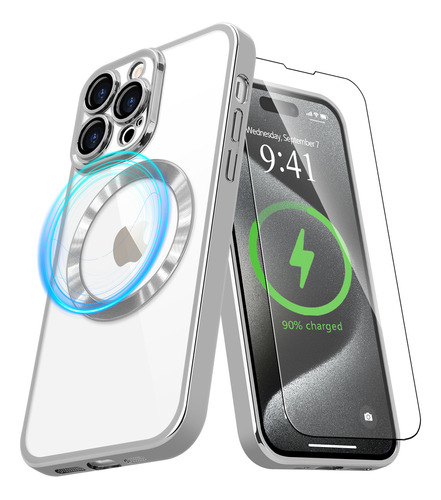 Funda Magsafe Purpurina Para iPhone Con Protector Pantalla