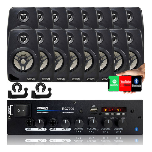 Kit Som Ambiente 500 Watts Bluetooth +16 Caixas Parede Preta