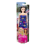 Muñeca Barbie Basica Vestido Azul Mariposas Original 
