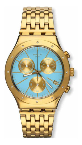 Reloj Swatch Mujer Ycg413g Turquesa Dorado Cronografo