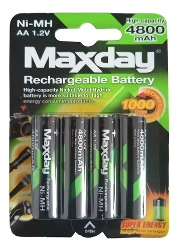 Batería Pila Recargable Aa X4 Unds Cilindrica 4800 Mah 1,2v