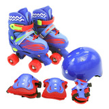 Patins Infantil Roller Ajustável C/ Proteção Azul - Unitoys