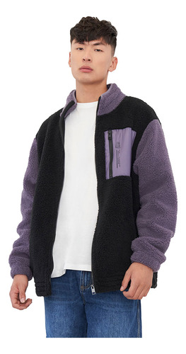 Polerón Hombre Sherpa Color Block Negro Corona