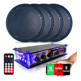 Kit Som Ambiente 4 Arandelas Pretas 6'' C/ Receiver Bt