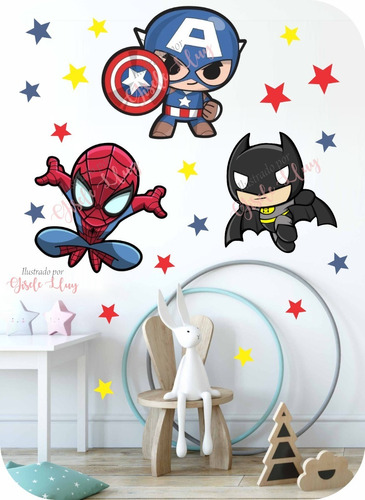 Vinilo Decoración Infantil Super Héroes Batman Spiderman X3