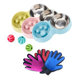 Set Plato De Comida/agua Pelota Dental Guante Perro Mascota