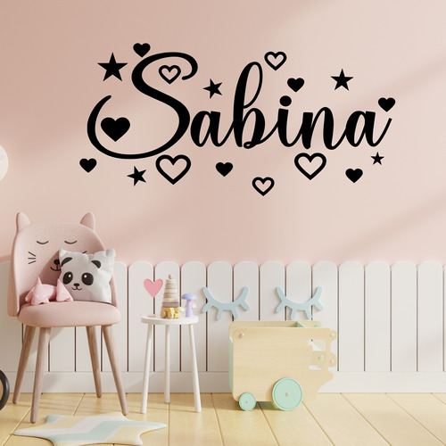 Vinilo Infantil Nombre Personalizado Corazones 80x40cm