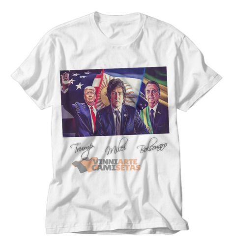 Camiseta Tradicional Masculina Milei Trump 2024 Bolsonaro