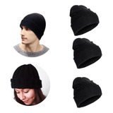 3 Toucas Gorro Lã Feminina Masculina Preta Básica Frio E