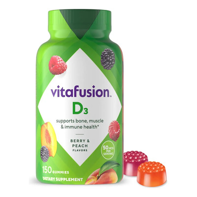 Vitafusion Gomitas de vitamina D3, Apoyo óseo e inmunológico Sabor a durazno con bayas, 50mcg D3, 150 Gomitas, suministro para 75 dias, sin gluten Fácil de Tomar y delicioso sabor | Meses sin interés