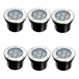  6 Spot Led Balizador Chão Blindado Embutir Branco Frio 7w