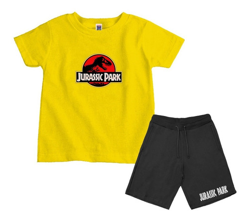 Kit Infantil Jurassic Park Camiseta Algodão E Bermuda Menino