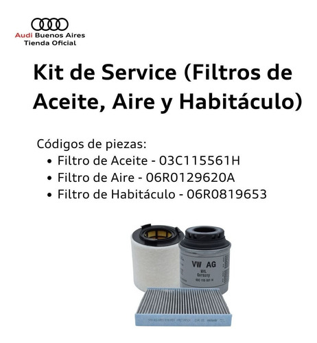 Kit De Filtros Audi A1 1.2/1.4 Tfsi (2011-2014) Audi Foto 3