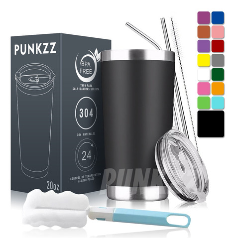 Vaso Térmico Punkzz 20oz Acero Inoxidable Popote Y Cepillo