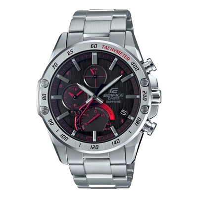 Reloj Casio Edifice Super Slim Red Original H Time Square Color de la correa Plateado Color del bisel Plateado Color del fondo Negro\u002FRojo | Envío gratis