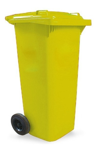 Bote Basura Plástico Grande Amarillo Ruedas Tapa 120 Litros