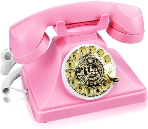 Teléfono Fijo Irisvo, Estilo Retro, Dial Rotativo, Rosa