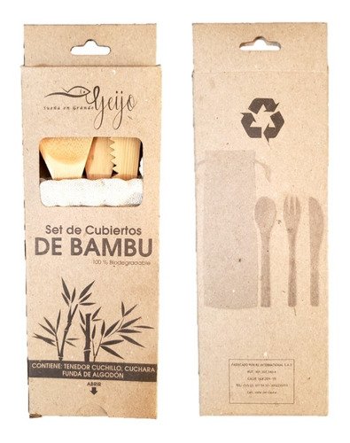 Set Cubiertos De Bambú/cuchara/tenedor/cuchillo+funda