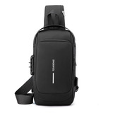 Bag Transversal Bolsa De Ombro Anti-roubo Usb A Prova Dagua Cor Preto Desenho Do Tecido Liso