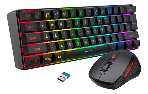 Combo De Teclado Y Mouse Inalámbricos 60% Para Juegos, Inclu