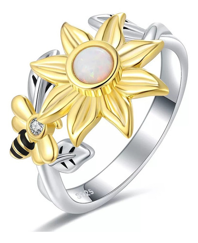 Anillo Girasol Giratorio Opalo Plata 925 Anti Estrés  