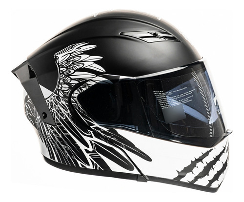 Casco Kov Freedom Moto Negro Blanco Con Luz Led Abatible