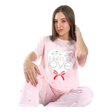 Pijama Mujer Polera Manga Corta Y Pantalón Diseño Love