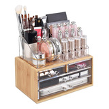 Ikee Design Bamboo Makeup Organizer With 4 Acrylic Storage, 