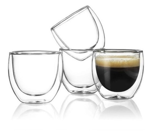 X4 Tazas Doble Pared Café Espresso 80ml Vidrio Borosilicato