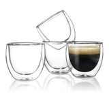 X4 Tazas Doble Pared Café Espresso 80ml Vidrio Borosilicato