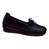 Zapato Dama Confort Piel Comodo Antiderrapante Negro Cafe