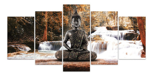 Mosaico Quadros 115x60  Quarto Paisagem Buda Na Cachoeira