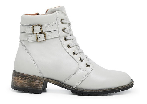 Bota Feminino De Couro Cano Médio All White Com Amarração