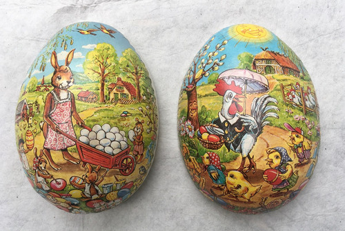 Vintage Caja Huevos De Pascua Papel Mache Colección Alemania