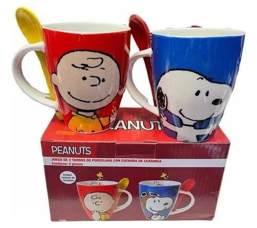 Dúo Tazas Snoopy Y Charlie Brown Con Cuchara Disney