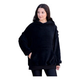 Hoodie Buzo Oversize Negro Liso Hombre Mujer Polar Soft 