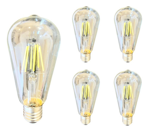 Pack 5 Ampolletas Led Luz Fria 6w Vintage E27 