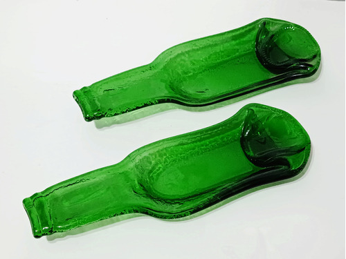 Botella Cuenco De Vidrio Verde X Dos Unidades