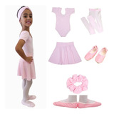    Roupa Kit De Ballet Infantil Meia Manga Dança Completo