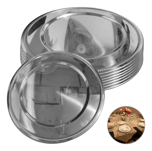 4 Sousplat Suplá Aço Inox 33 Cm Prato De Baixo Buffet Mesa