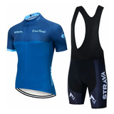 Conjunto Uniforme De Ciclismo Bretele E Camisa Strava Azul