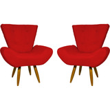 Kit 2 Poltronas Decorativas Napoli Escritório Suede Vermelho