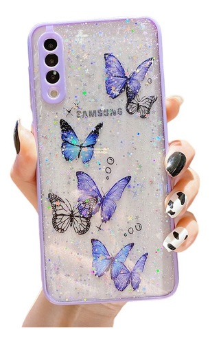 Funda Mariposas Con Brillo Samsung Uso Rudo 360 + Mica Curva