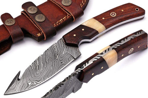 Cuchillo De Caza Acero Damasco Grace Knives Con Gancho