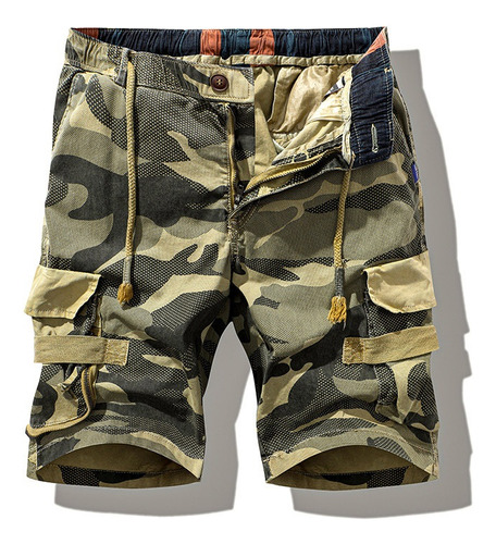 Shorts Cargo Elásticos Con Múltiples Bolsillos/pantalones