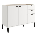 Balcão Gabinete Cozinha 120cm S/ Tampo Lótus Carraro Branco